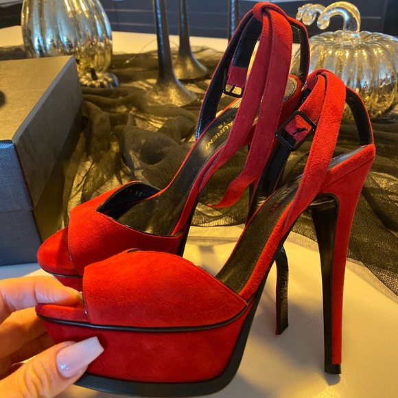 YSL tribute suede red platform heels size 35 1/2 - Picture 2 of 8